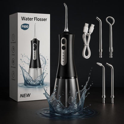 Irrigador Dental Eléctrico F600 Recargable – Limpieza Profunda, Portátil e Impermeable (4 Boquillas)