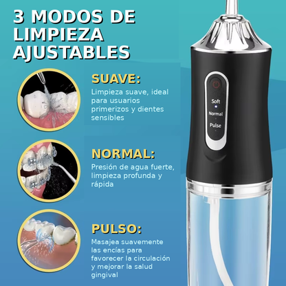 Irrigador Dental Eléctrico F600 Recargable – Limpieza Profunda, Portátil e Impermeable (4 Boquillas)